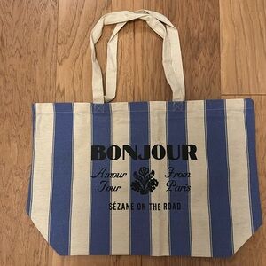 Sezane Blue Bonjour Canvas Tote